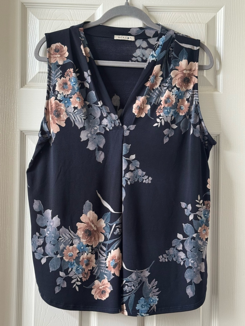 Beacon Navy Floral Sleeveless V-Neck Top